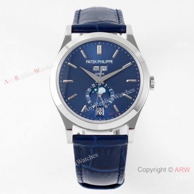 PPF Swiss Patek Philippe Complications Annual Calendar Moonphase Watch Blue Stick Dial